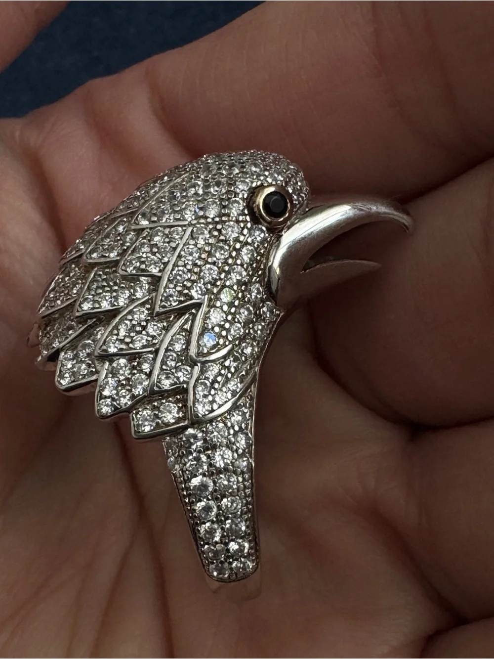 Eagle Head 925 Sterling Silver and 14k eye Ring size 7.5